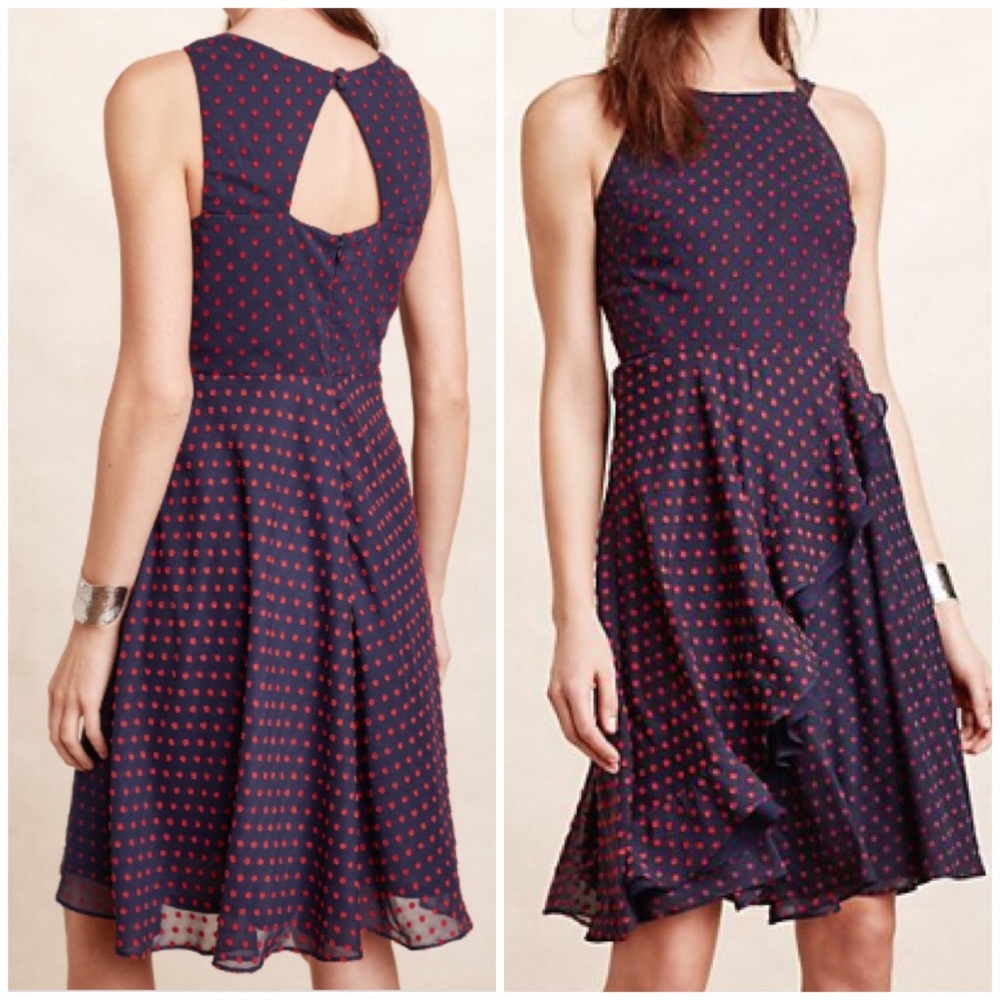 Anthropologie Size 14 Dress blue red polka dots